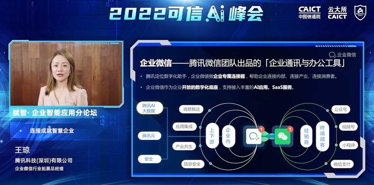 腾讯企业微信亮相“可信AI峰会”：连接成就智慧企业！